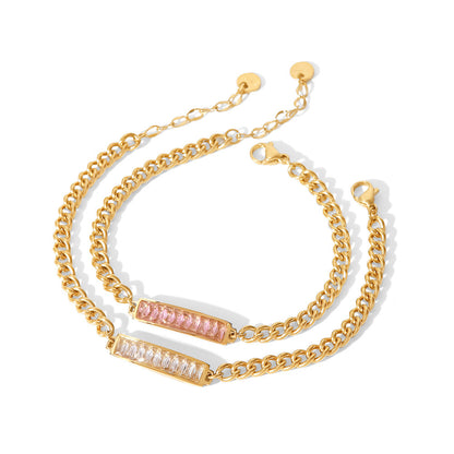 Baguette Shape Crystal Golden Rope Chain  Bracelet