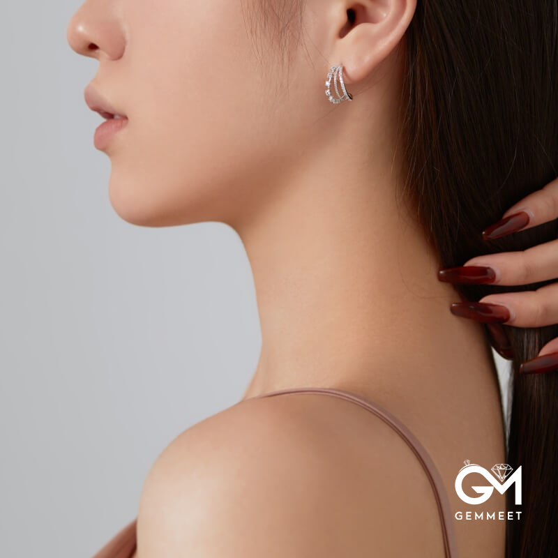 S925 Pure Silver Zircon Hollow Half-round Earrings