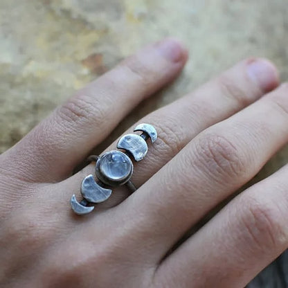 Retro Crescent Moonstone Feminine Energy Ring