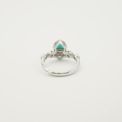 White Gold Double Heart Crown Shape Emerald Gem Adjustable Ring