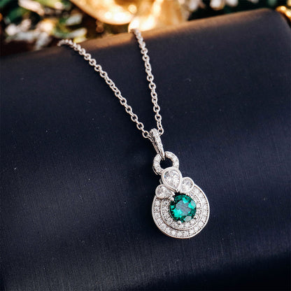 White Gold Fruit Shape Emerald Pendant Chain