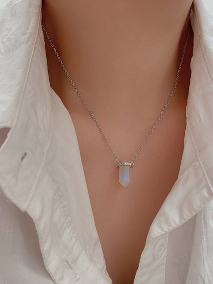 Hexagonal Column Moonstone Crystal Pendant Necklace