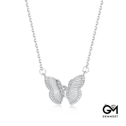 S925 Sterling Silver Butterfly Simple Inlaid Zircon Necklace