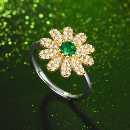 White Gold S925 Silver Emerald Flower Shape Ring