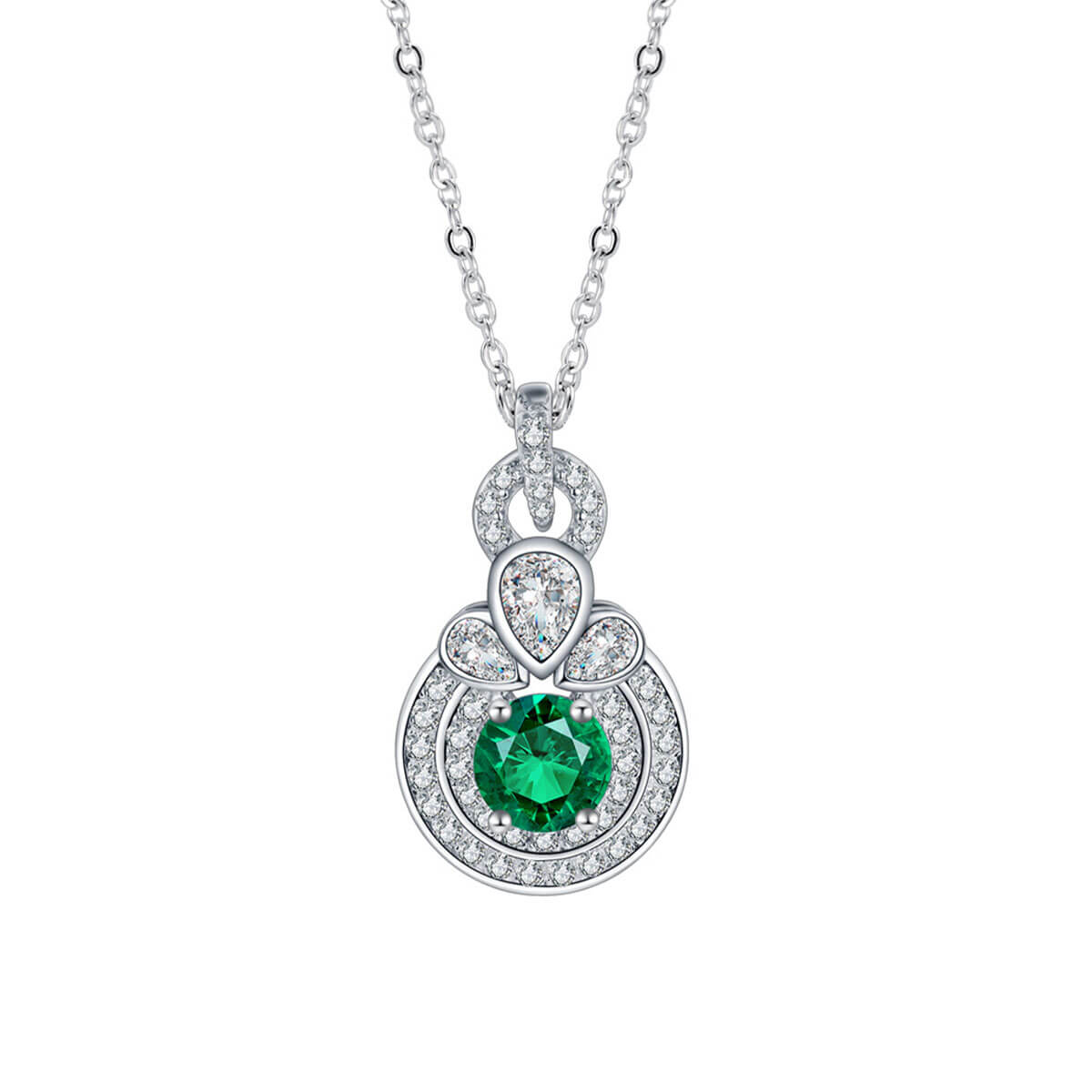 White Gold Fruit Shape Emerald Pendant Chain