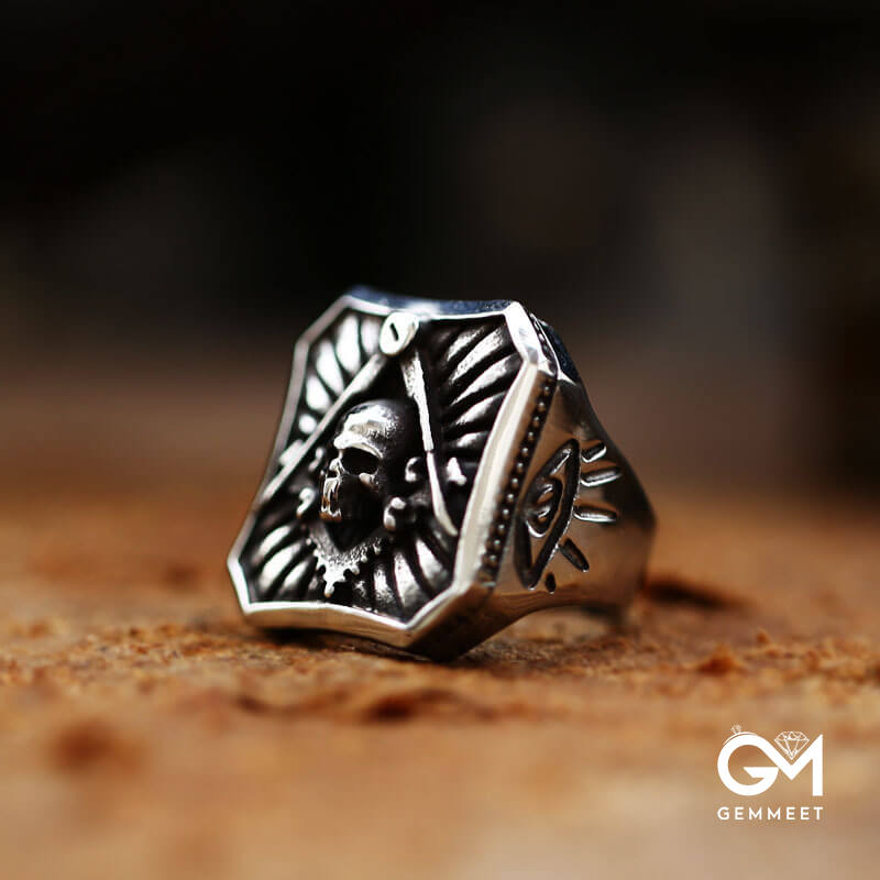 Vintage Masonic Skull Stainless Steel Ring