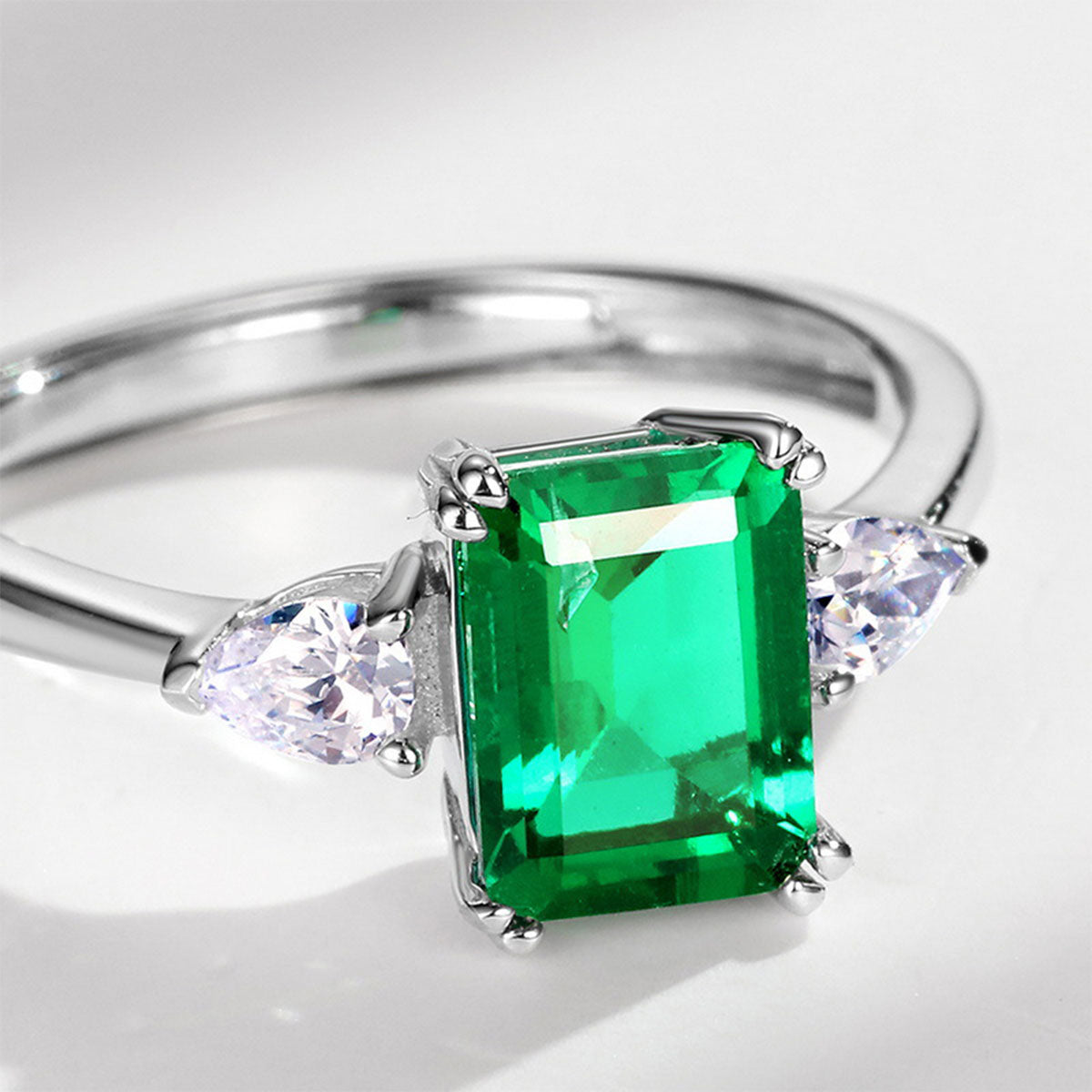 White Gold Square Emerald Adjustable Ring