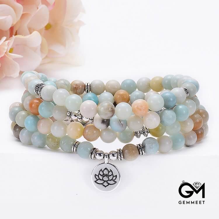 Moonstone Lotus Tree Of Life OM Buddha Symbol Mala