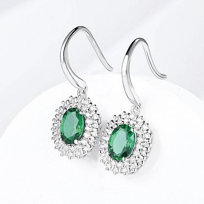 White Gold Oval Emerald Gem Drop Earrings with Worldwide Setting Stones