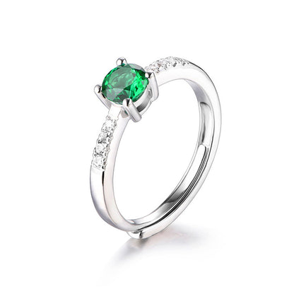 White Gold Round Cut Emerald Adjustable Ring