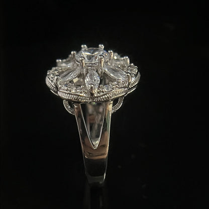 White Gold Hollow Flower Shape Full Stones Ring