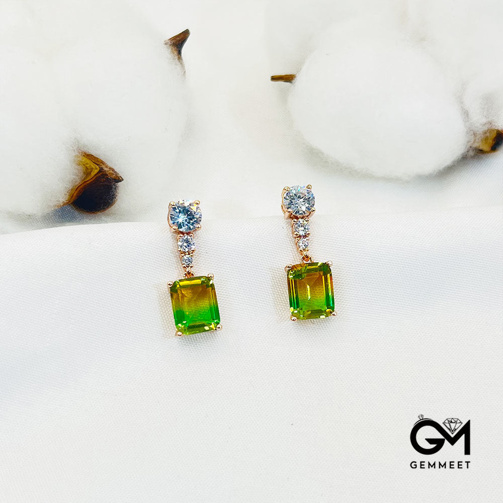 Yellow-Green Gradient Square Stone Earrings