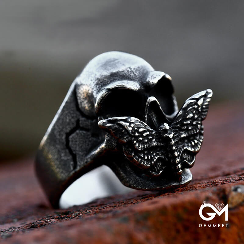 Stainless Steel Moth Skull Ring