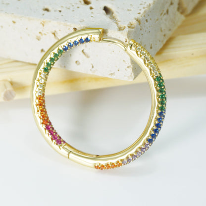 Full Colored Stones Round Gold Big Hoop Earrings