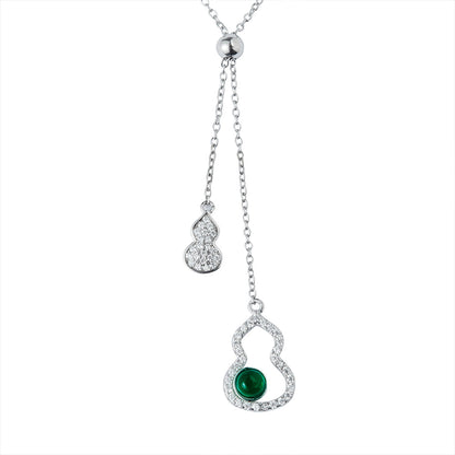 White Gold Double Gourds Beating Emerald Chain