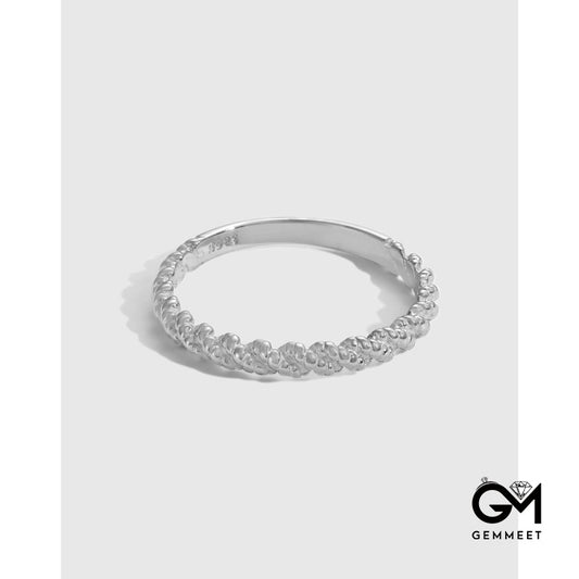 S925 Sterling Silver Round Bead Twist Ring