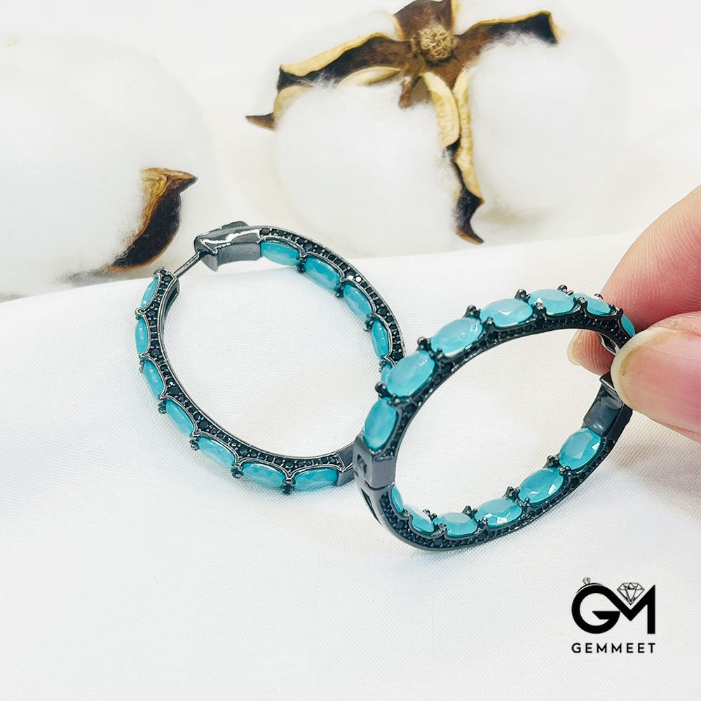 Bidirectional Design Full Drip Shape Light Blue Stone Hoop Earrings