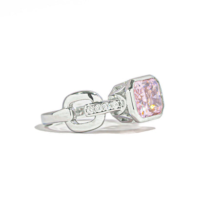 White Gold Bezel Setting Pink Gem Retro Ring