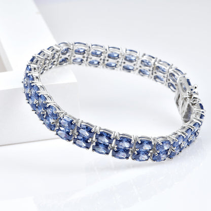 Sterling Silver Pear Cut Blue Sapphire Tennis Bracelet