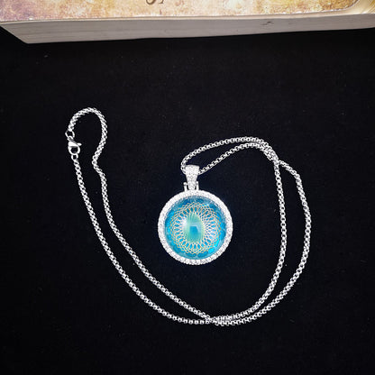 Big Resin Blue Eye Halo Stones Pendant Necklace