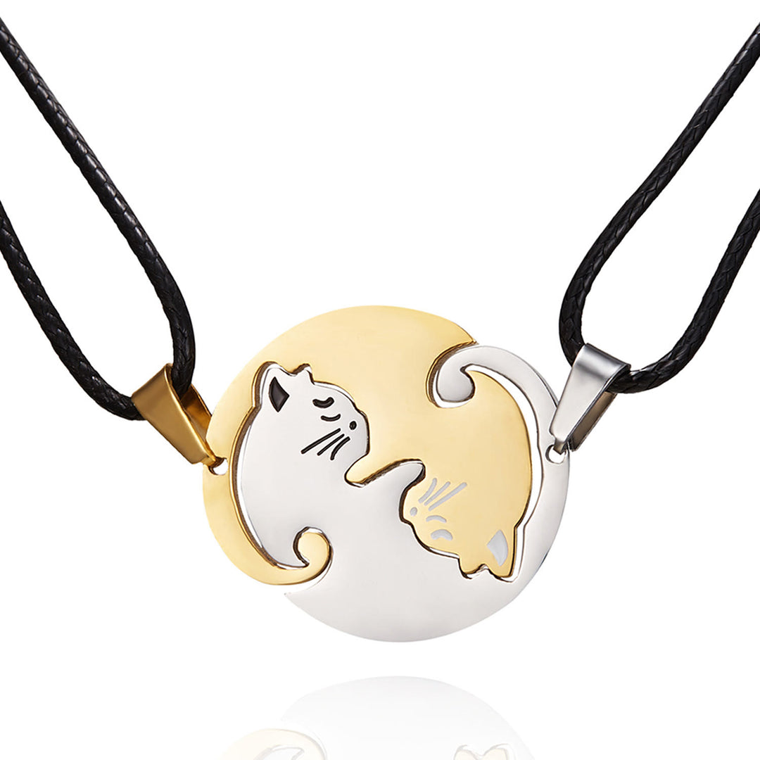 "My Love" Cute Cat Shape 2 IN 1 Couple Necklace