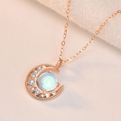 Moonstone Moon Pattern Love Necklace Pendant