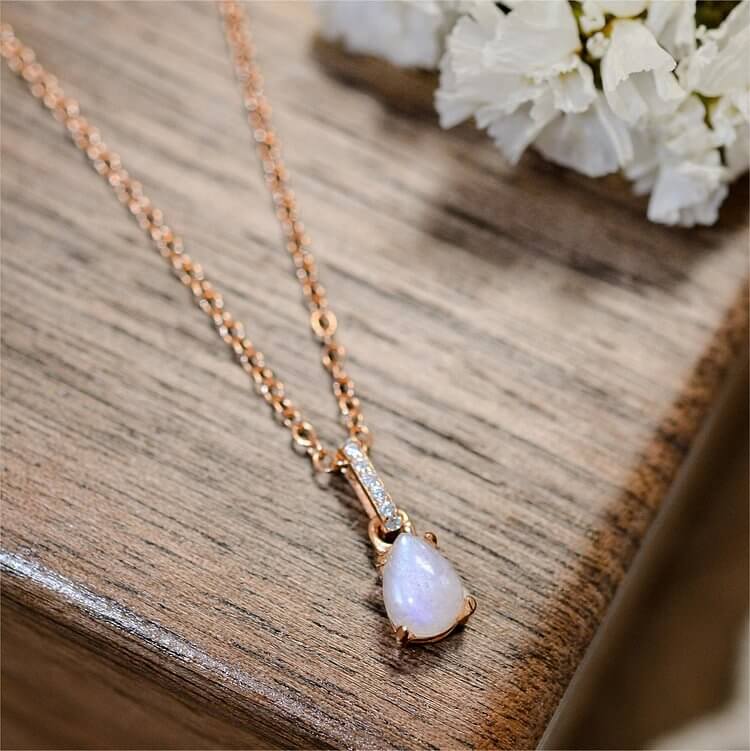 Moonstone Drop Shape Zirconia Pendant Necklace