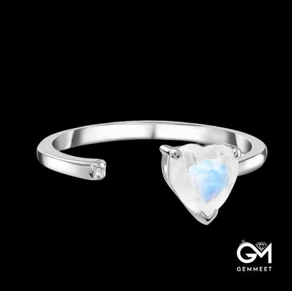 Fashion Moonstone Heart To Heart Open Ring