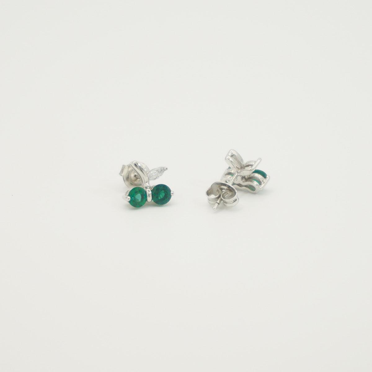 White Gold Cherry Shape Emerald Gem Stud Earrings