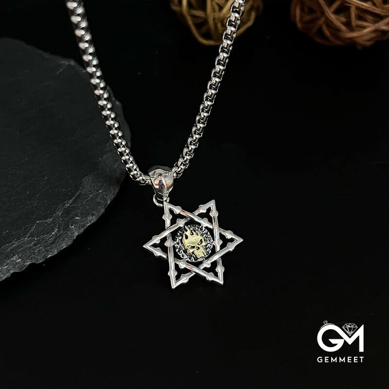 Gold Skull Hexagon Star Pendant Necklace