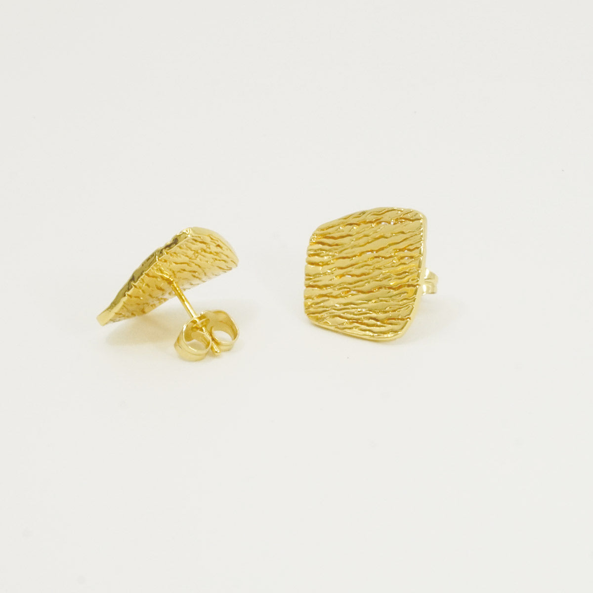 Geometric Distortion Wavy Textures Gold Stud Earrings