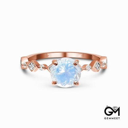 Round Moonstone Rose Gold Ring