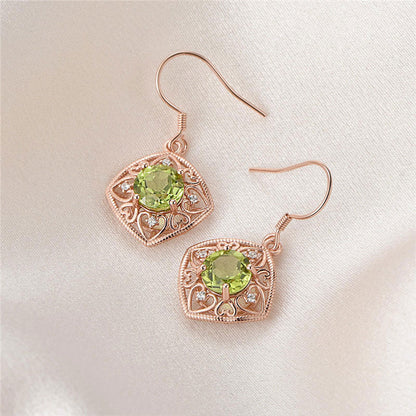 Square Hollow Color Sapphire Dangle Earrings