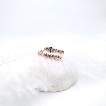 Light Luxury Full Diamond Niche Design Small Snake Ring with Diamond Opening Snake Bone Ring