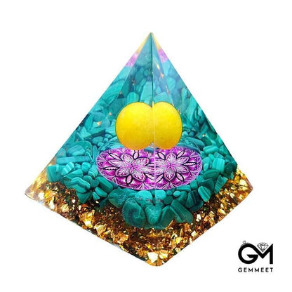 Yellow Jade with Turquoise Orgone Pyramid