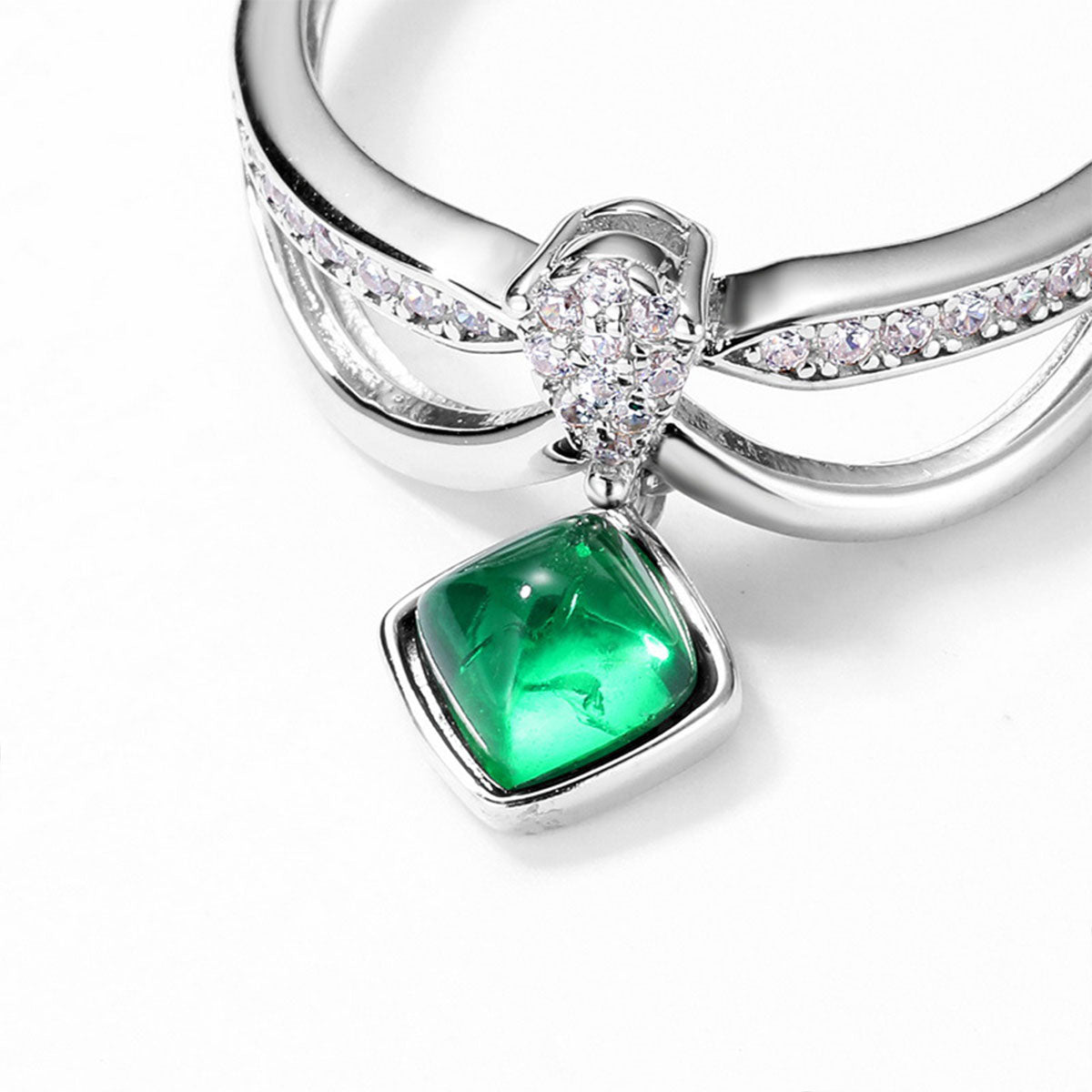 White Gold S925 Dangle Drip Emerald Hollow Adjustable Ring