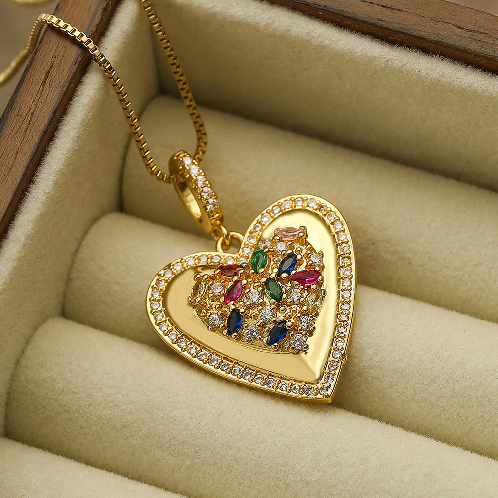 Cute Full Stones Halo Heart Pendant Necklace