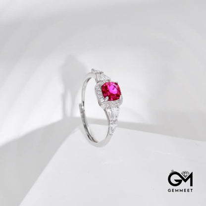 Vintage S925 Sterling Silver Rose Red Zircon Ring