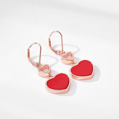 Rose Gold Red Agate Double Heart Shape Stud Earrings