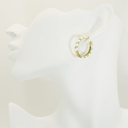 White Stripe Enamel Gold Hoop Earrings