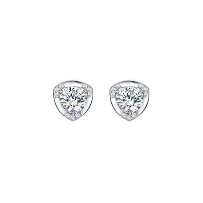 White Gold Cute Design Triangle Prong Setting Stones Stud Earrings