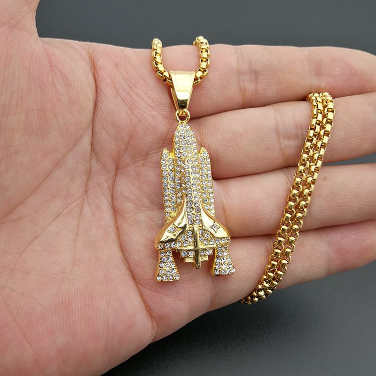 Hip Hop Gold Plated Zirconia Space Rocket Shuttle Pendant