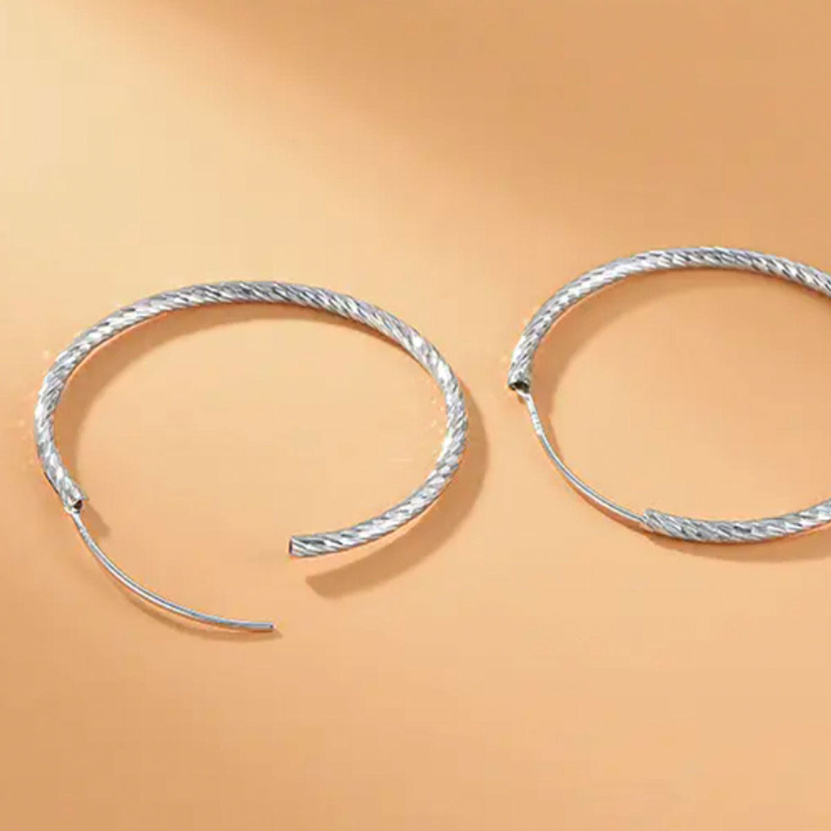 White Gold Steel Wire Rope Big Hoop Earrings