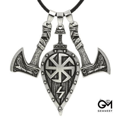 Viking Double Axe Leaf Pendant Men's Necklace