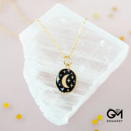 "Moon, Star and Sun" Celestial Gemstone Carved Necklace