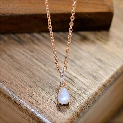 Moonstone Drop Shape Zirconia Pendant Necklace