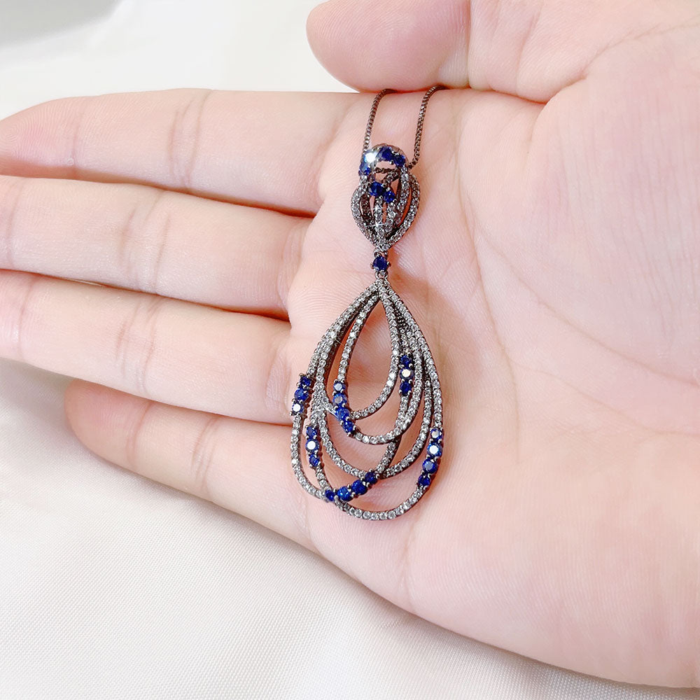 Oval Irregular Blue Zircon Pendant Necklace