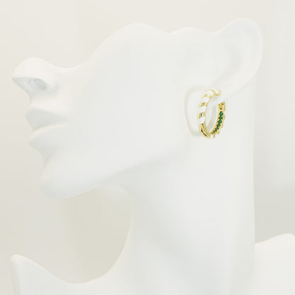 White Stripe Enamel Gold Hoop Earrings