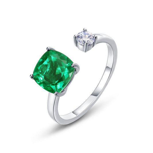 White Gold Clip-On Adjustable Emerald Ring