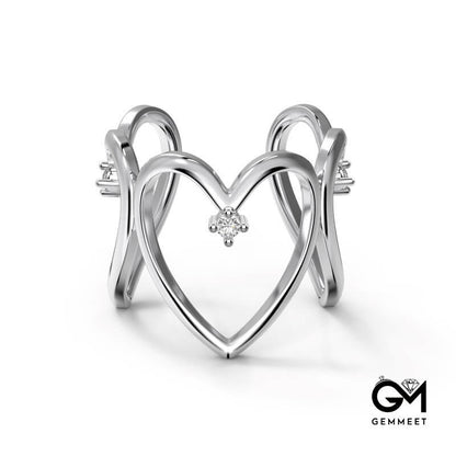 S925 Sterling Silver Heart Hollow Open Ring